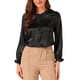 thumbnail image 1 of Blusa de oficina para mujer con cuello de volantes, mangas abullonadas, puños elásticos y botones en negro, 1 of 6