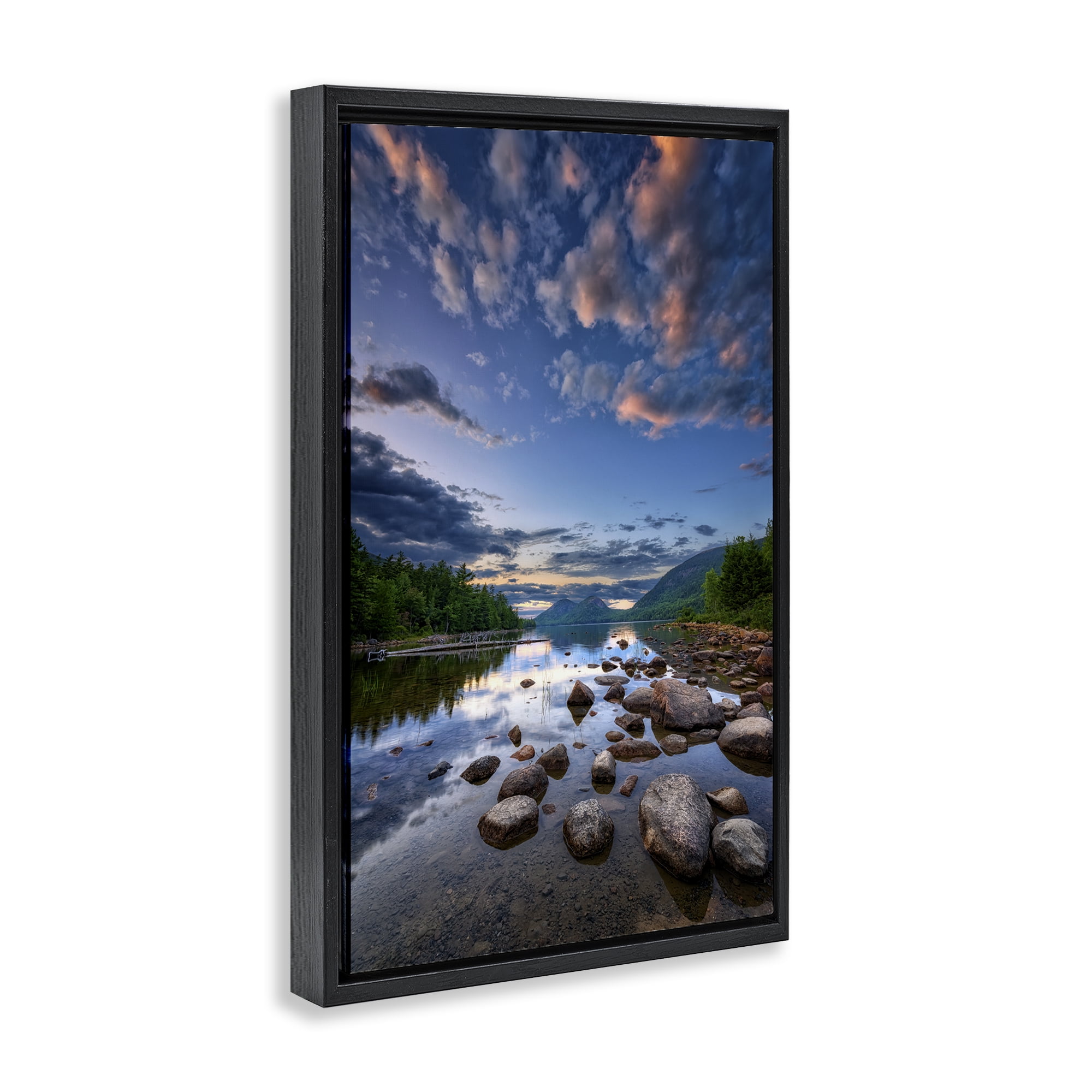 Stupell Industries Rocky Mountainous Shore Landscape & Nature Photography Black Floater Framed Canvas Art Print Wall Art, 17 x 25