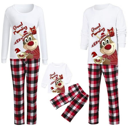 

Kupretty Family Christmas Clothing Parent-Child Pajamas Set Elk Print Top/Romper Plaid Pants 2Pcs Adult Kid Baby