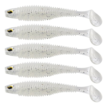 MAE 40/30/20Pcs Paddle Tail Swim Baits Lures Fishing Soft Plastic Lure Kit for Bass Trout Walleye Crappie 6.5cm 7.5cm 10.5cm (White, 2.55IN/6.5CM - 40PCS)