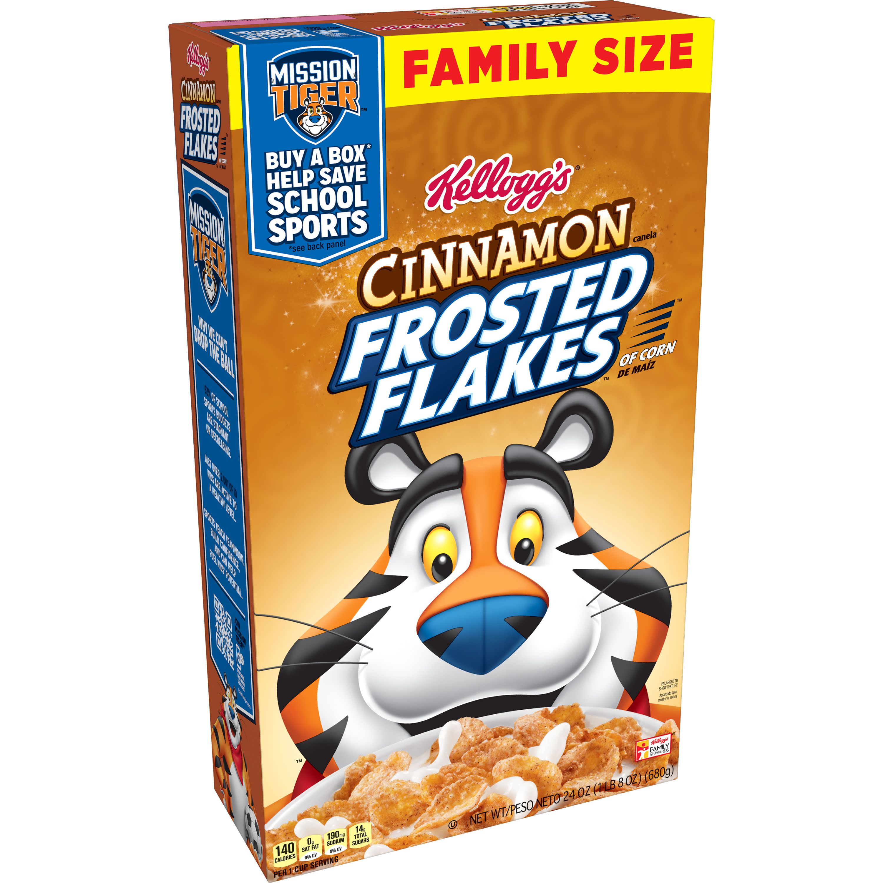 Kellogg's Frosted Flakes, Breakfast Cereal, Cinnamon, Family Size, 24 Oz