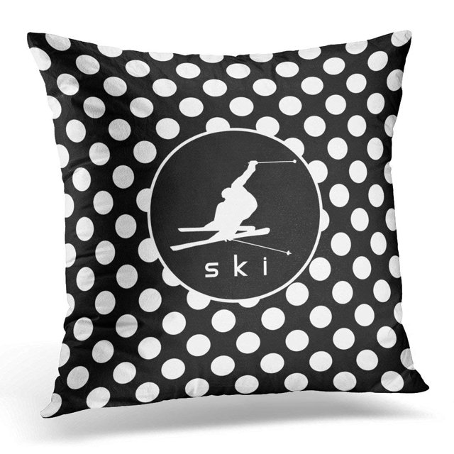 ABPHQTO Cute Skiing Black and White Polka Dots Snow Cool Funda de almohada 40x40 cm
