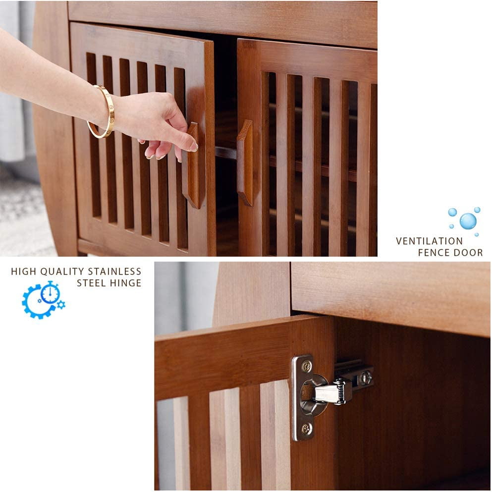 PULUOMIS Shoe Storage Bench & Bamboo Shoe Bench & Shoe Rack Cabinet Storage Benches, Entryway Storage Organizer for Style & Comfort, Detachable Cushion with Hidden Storage Compartment