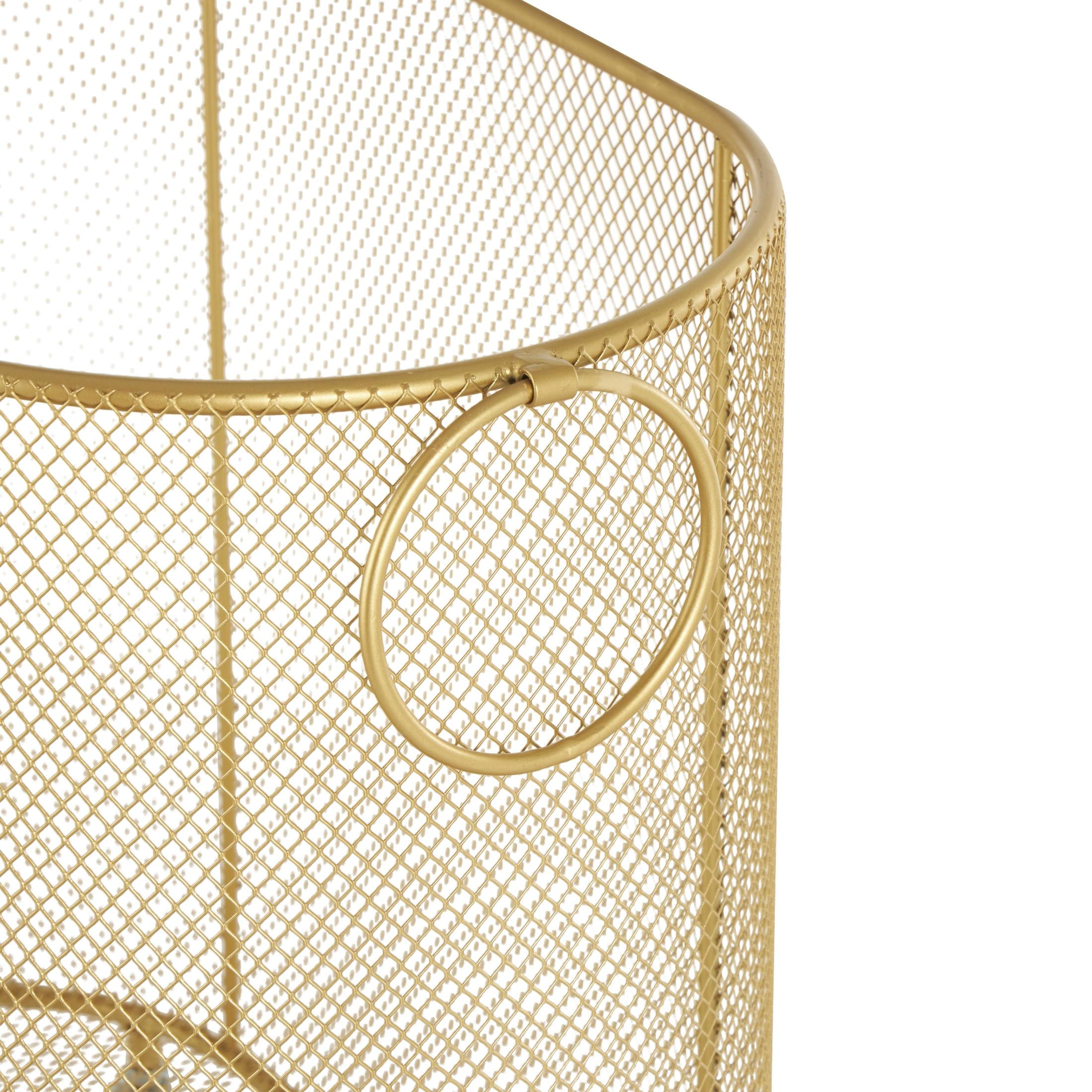 DecMode Gold Metal Oval Mesh Wire Rolling Laundry Storage Cart with Ring Handles