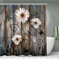 thumbnail image 2 of 1pc Wooden Door & Flower Waterproof Shower Curtain With 12 Hooks, Non-Slip Bathroom Rug, Toilet U-Shape Mat, Toilet Lid Cover Pad, Bathroom Decor, 2 of 4