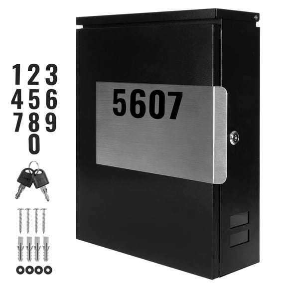 Ilyapa Modern Mailbox Wall Mount Mailboxes for Outside with Lock, Keys & House Numbers - Large Wall Mounted Mail Box, Locking Security Box - Stainless