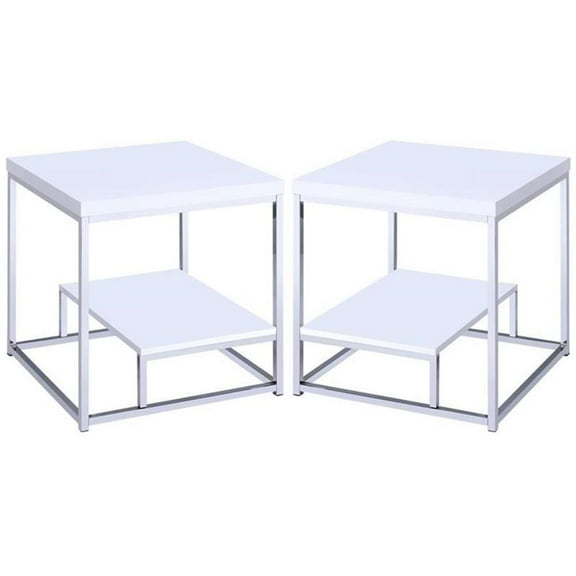 Home Square 24" Square End Table in White and Chrome Metal - Set of 2