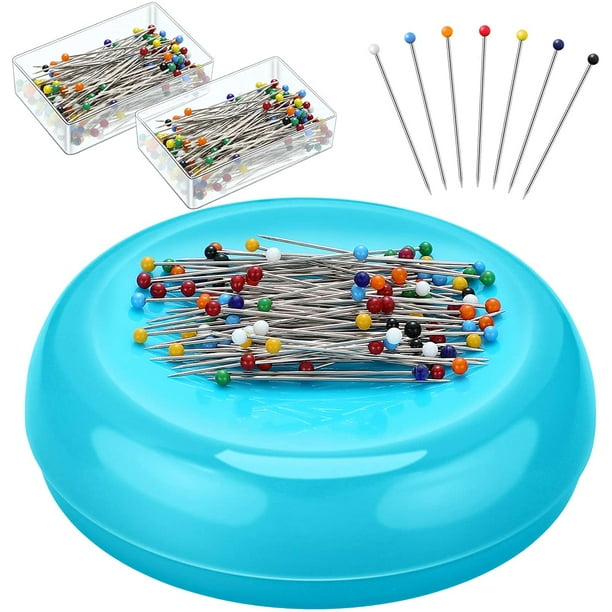 YEQIN Magnetic Sewing Pincushion With 15 Plastic Head Pins, Magnetic Pins Holder For Sewing Quilting, Pins, Paper Clips, Screws (Blue