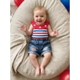 thumbnail image 5 of BemeyourBBs Toddler Baby Girl 4th of July Outfit Baby Girl Denim Summer Outfit Patriot Independence Day Clothes Sleeveless Star Striped Print Ribbed Tank Tops and Ripped Jeans Denim Shorts Set, 5 of 9