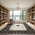 thumbnail image 2 of ODIKA 9'x12' Washable Area Rug Door Retro Plaid Bordered Panel Farmhouse Border Motif Vintage for Dining Room, Basement, Large Office, Non-Slip Chair-Friendly, 2 of 7