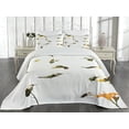 thumbnail image 2 of Ambesonne Hummingbirds Quilted Coverlet 3 Pcs, Hummingbird Sunflowers, King Size, Green Yellow Beige, 2 of 4