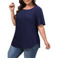 thumbnail image 4 of WellSize Plus Size Tops for Women Eyelet Crew Neck Tunic Blouses Casual Summer Ruffled Short Sleeve Shirts, 4 of 8