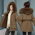 thumbnail image 2 of Chaqueta corta de mujer engrosada con felpa y cuello de piel grande, corte entallado y chaqueta de algodón adelgazante, 2 of 6
