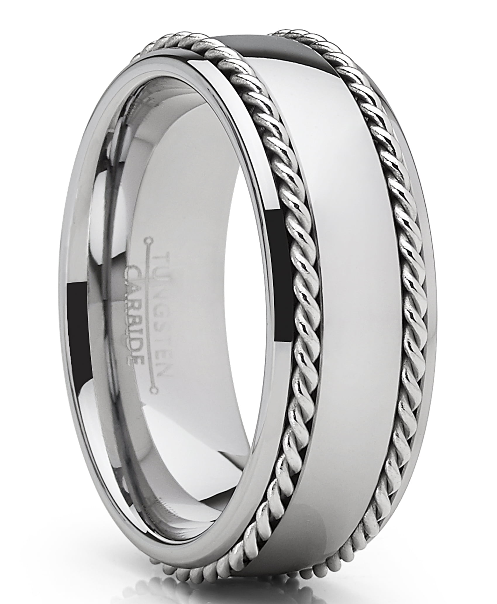 Mens 12mm Stainless Steel Modern Grooved Wedding Band Ring Heavy Brushed Finish