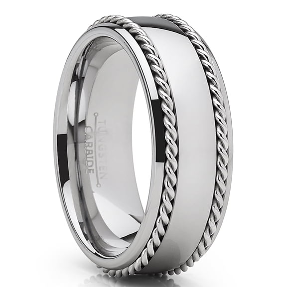 Metal Masters Tungsten Carbide Wedding Band Mens Ring Braided Stainless Steel Cable Inlay 7.5