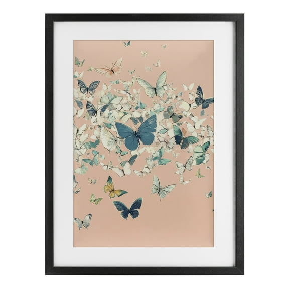Stupell Industries Cluster of Butterflies over Pink Black Framed Print Under Glass, design by Petal Prints Design