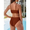 thumbnail image 3 of ANRABESS Tummy Control 2 Piece Swimsuits for Women High Waisted Bikini Sets Ribbed Textured Bathing Suits Beach Swimwear Red Brown S, 3 of 10