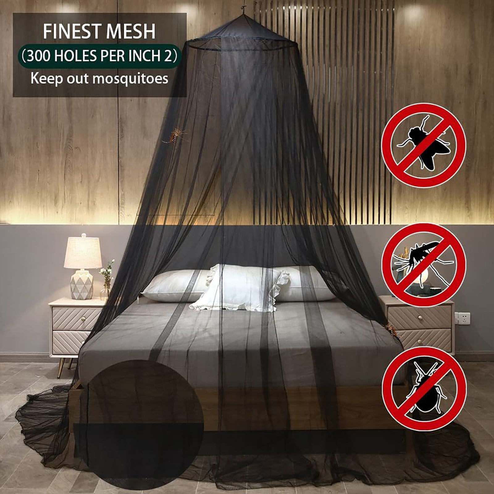 CSSJKYJ Bed Canopy for Adults, Black Canopy Bed Curtains - Canopy for Bed, Netting Room Decor, Ceiling Tent, Canopy for Single,Black