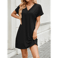 thumbnail image 5 of Women V Neck Short Sleeve Summer Dresses Beach 2025 Spring Casual Loose Tunic Short T-Shirt Dress Pajamas Black S, 5 of 7