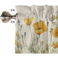 thumbnail image 5 of Watercolor Floral Kitchen Curtains and Valances Set, Rod Pocket Curtains Tier Farmhouse Window Curtains 24 Inch Length, Yellow Poppy Wild Flower Rustic Beige 3 Piece Kitchen Curtains Set, 5 of 6
