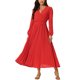 thumbnail image 2 of Vestido plisado de mujer Inspire Chic con mangas largas abullonadas, escote en V y cinturón en la cintura, color rojo M, 2 of 7