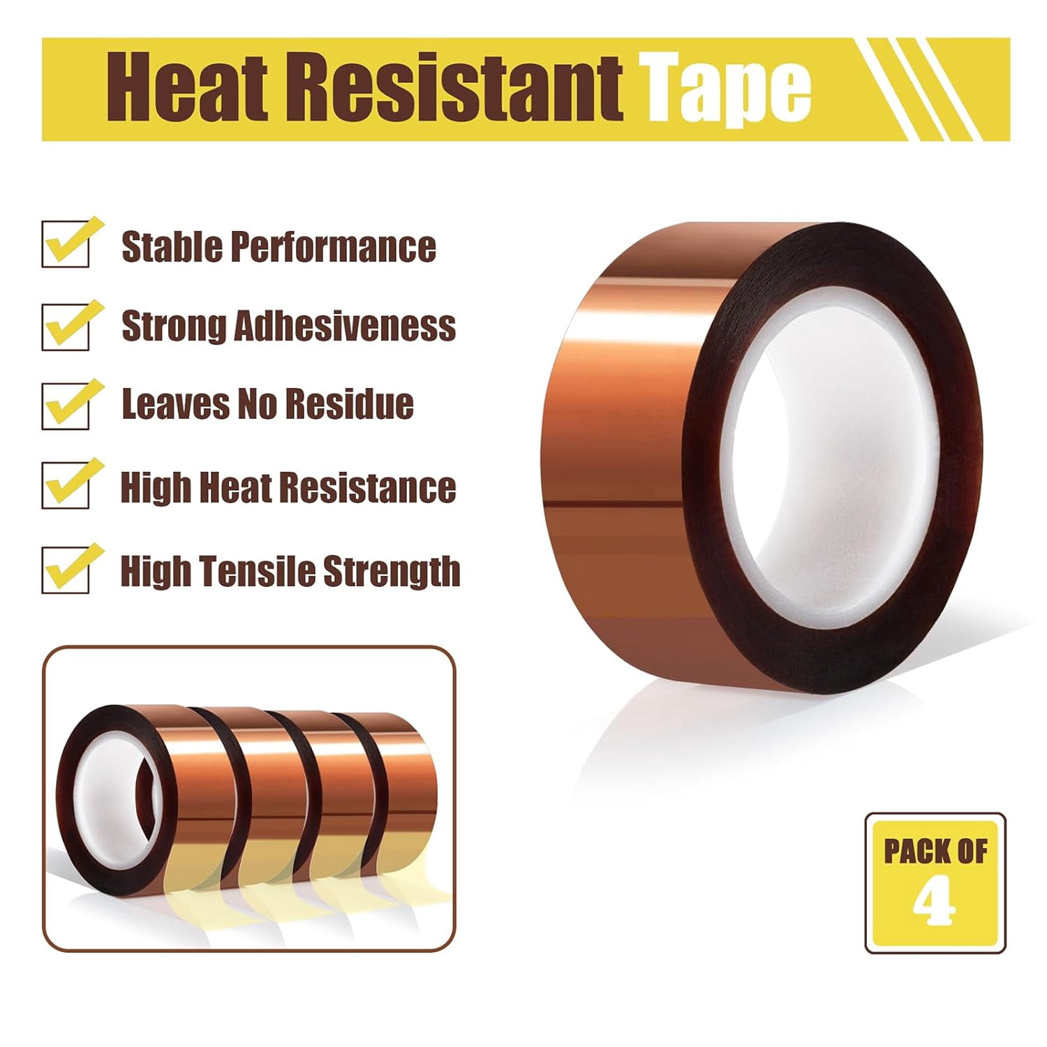 4 Rolls 20mm x16m(52FT) Heat Tape High Temperature Resistant Transfer for Sublimation Press Vinyl,No Residue