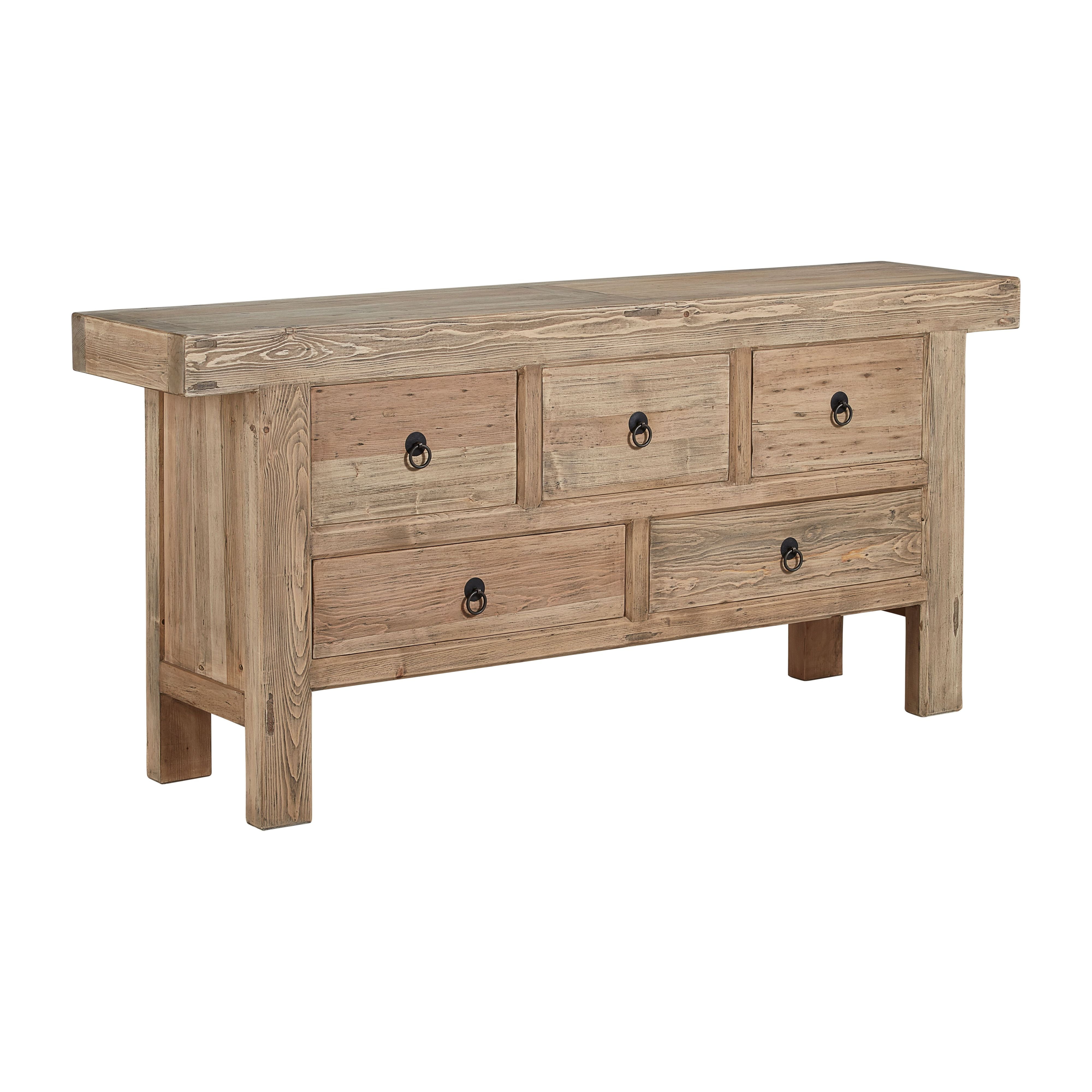 Elma Rustic Lodge Brown Pine 77" 5-Drawer Buffet Server