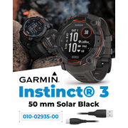 Garmin Instinct 3 Solar 50 mm, Rugged Outdoor GPS Smartwatch, Built-in Flashlight, Up to 28 Days of Battery Life, Black with Charcoal Band with Wearable4U Bundle