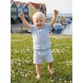 thumbnail image 6 of BemeyourBBs Toddler Baby Boys Summer Clothes Infant Baby Boys 2 Piece Summer Outfit Solid Color Eyelet Lapel Short Sleeve Button Down Shirt Top and Shorts 2Pcs Set, 6 of 9