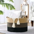thumbnail image 2 of 67L Large Blanket Basket, 20"x13" Woven Storage Baskets With Handle, Cotton Rope Blanket Basket Living Room, Baby Laundry hamper for Blanket, Nursery, Toy, Pillow (Brown & Black), 2 of 12