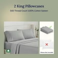 thumbnail image 4 of California Design Den 500 Thread Count King Pillow Cases, Soft & Silky 100% Cotton Sateen - Light Grey, 4 of 8