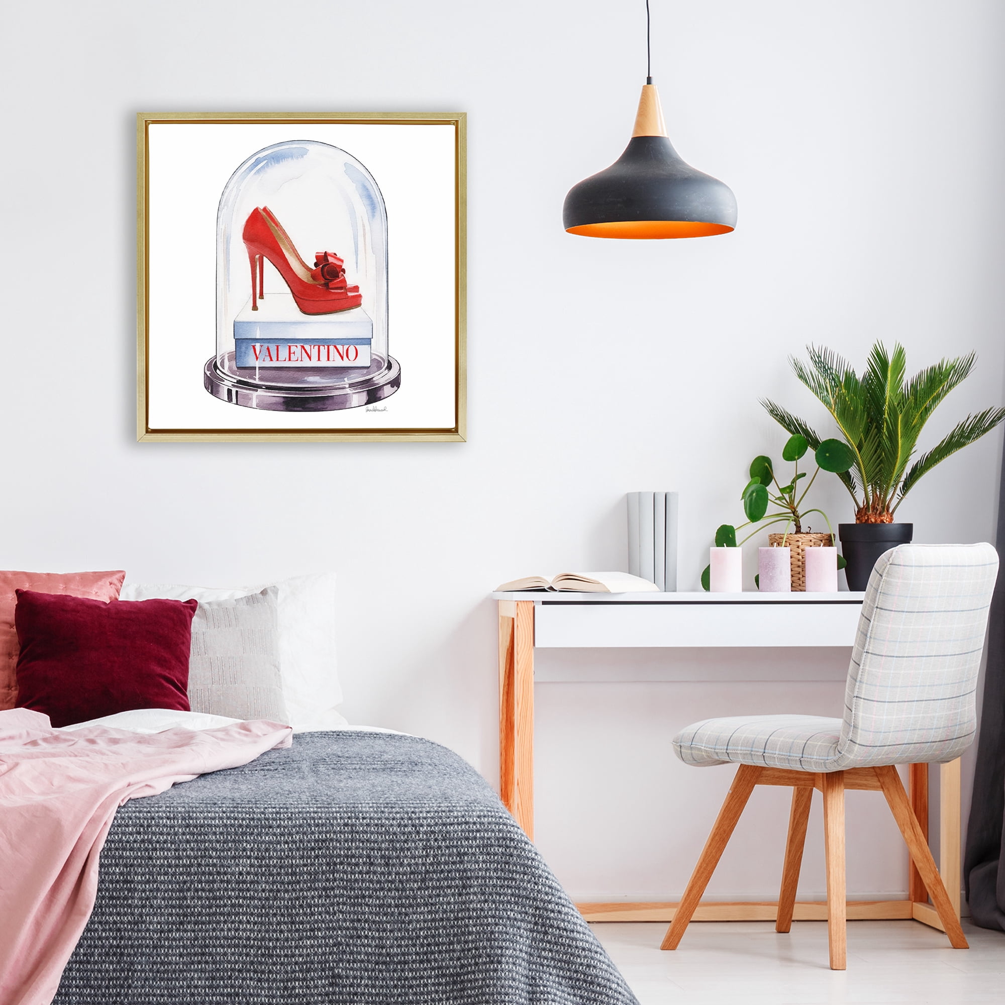 Stupell Industries Red Heels in Bell Jar Gold Framed Floater Canvas Wall Art, design by Amanda Greenwood