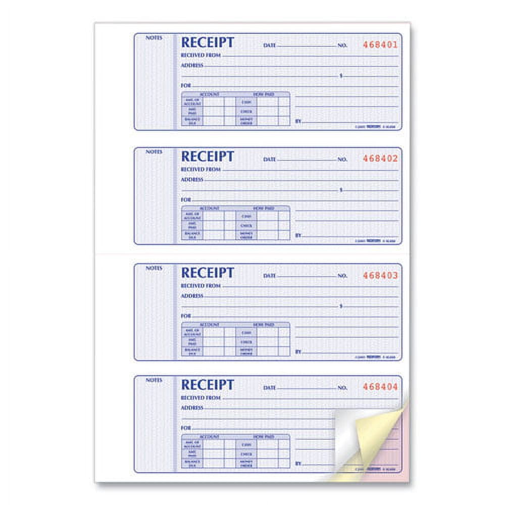 Money Receipt Book, Three-Part Carbonless, 7 X 2.75, 4/page, 100 Forms | Bundle of 10 Each