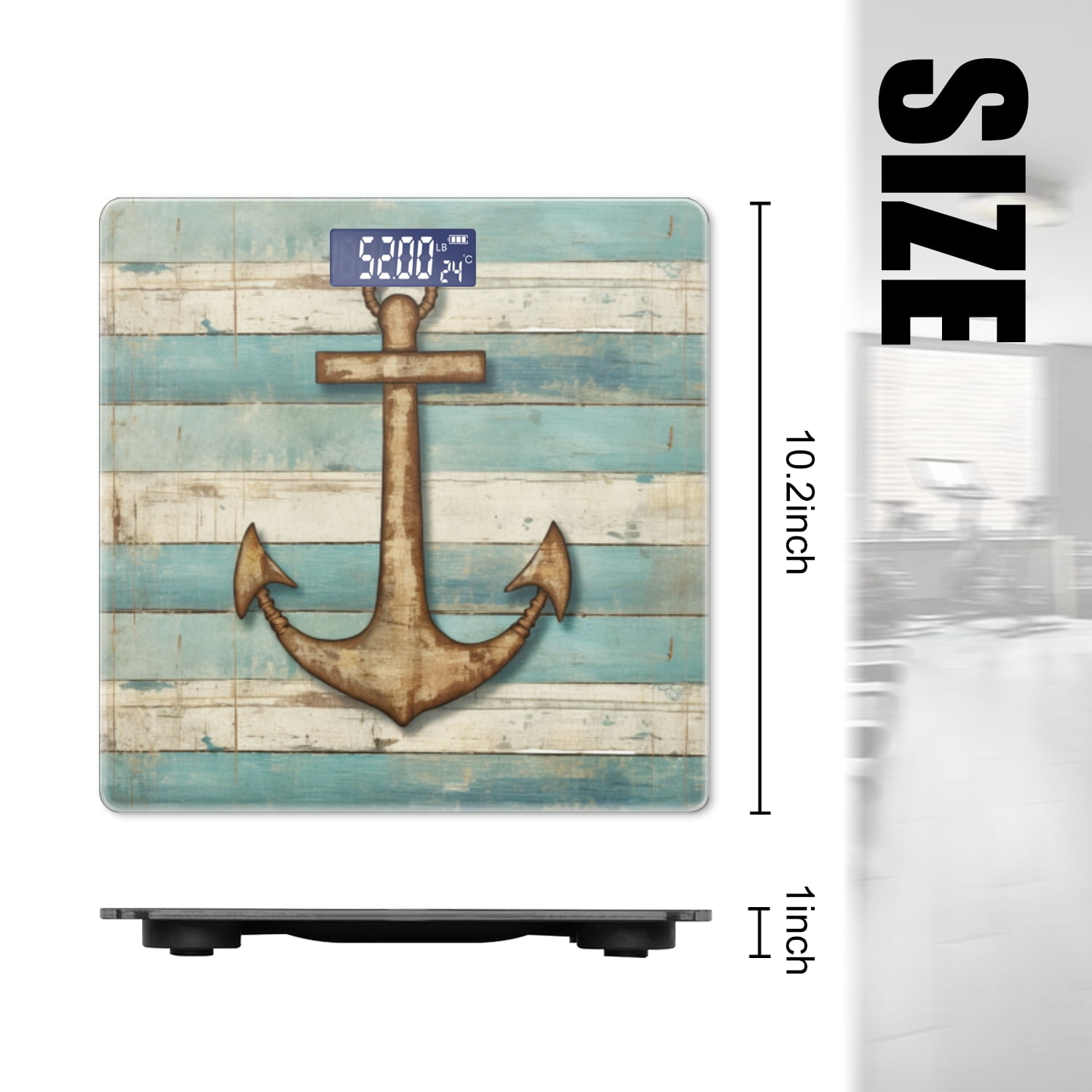 Bathroom Scale, Highly Accurate Digital Body Scale,Precisely Measures Weight up to 400 lbs-Rustic Wooden Anchor On Weathered Blue And White Striped Background