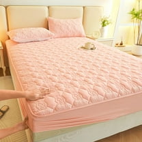 sruoe Fitted Bed Sheets, Queen Fitted Sheets, Deep Pocket Non-Slip Mattress Cover, Thickened Intercalated Mattress Protector, Full Size Bottom Sheet, Soft Washable for Home, Bed Sheets, Pink
