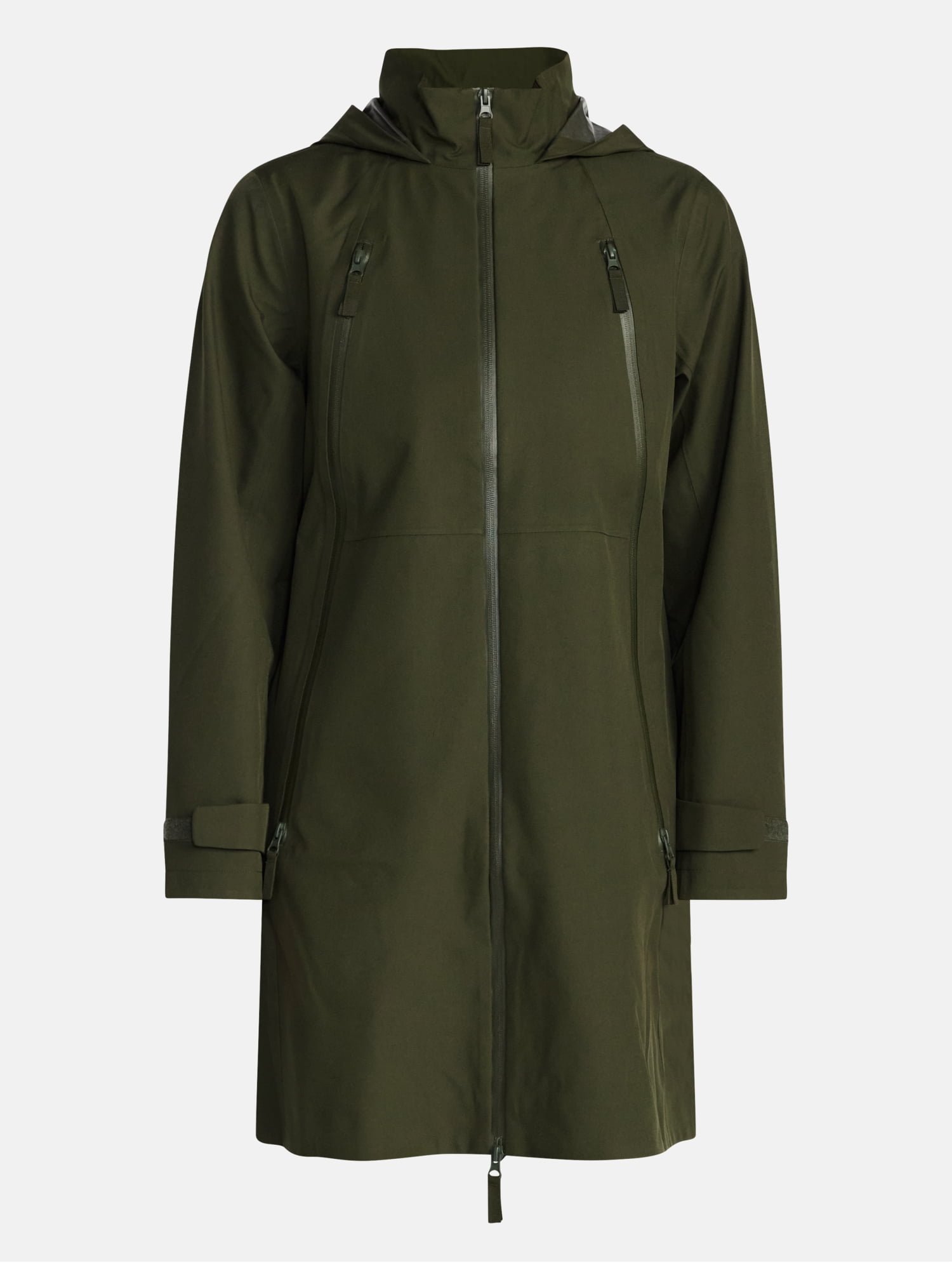 Ozark Trail Women's and Women's Plus Long Zip Rain Jacket with Hood, Sizes XS-3X