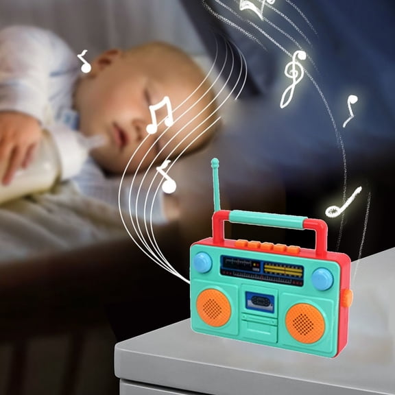 syligr Antique Radio Toy for Toddlers Ages 2  Music Player Early Learning Educational Toy Nursery Rhymes Stories Plastic Retro Model Multicolor 6.3 Inch Long Battery Operated