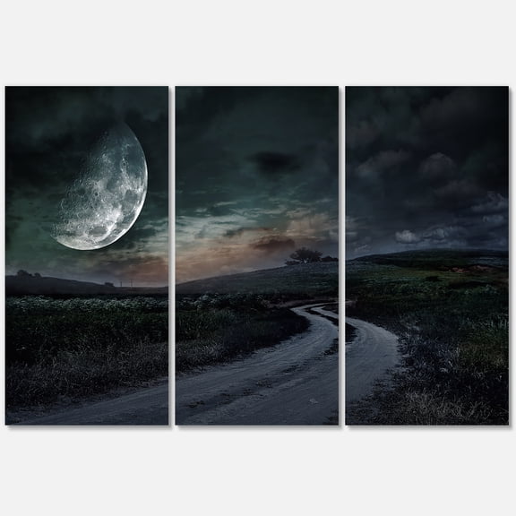 Designart ' The Meadow Under Full Moon With Rural Road Through ' Nautical & Coastal Canvas Wall Art Print