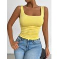 thumbnail image 6 of Women'S Summer Sleeveless Square Neck Tank Top Ruched Slim Fit Basic Vest Tops Yellow XS, 6 of 9