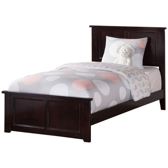 Leo & Lacey Farmhouse Solid Wood Twin Panel Bed with Headboard in Espresso