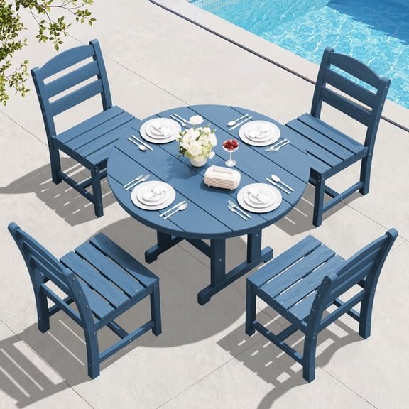 SERWALL 5-Piece Patio Dining Set, 45" Table & 4 Armless Chairs, Navy