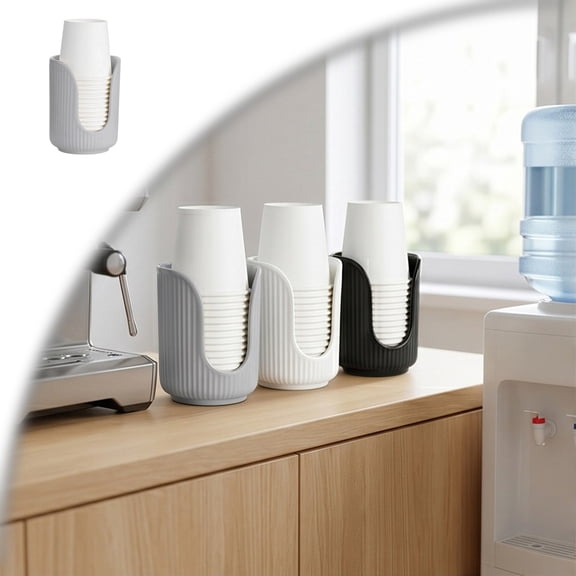 Bathroom Cup Dispenser with Vertical Stripes - Disposable Mouthwash Cup Holder for Rinsing Cups on Bathroom Vanity Countertops