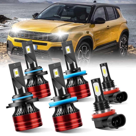 For 2016-2021 Jeep Compass LED Headlight Bulbs, High Beam 9005, Low Beam H11, Fog Light H11, White 6000K 6Pcs