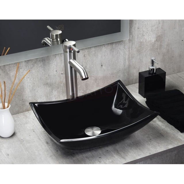 Kit Stylo Satín Esatto® Paquete Completo DE Lavabo Negro con Llave y Desagües Listo PARA Instalar