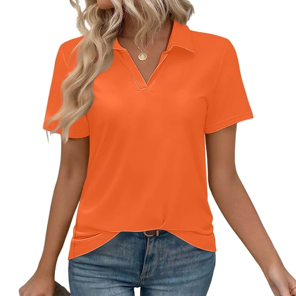Shihyeh Women's V-Neck Polo Shirts UPF 50 Short Sleeve Sun Protection Quick Dry Golf Polos Collared Shirt