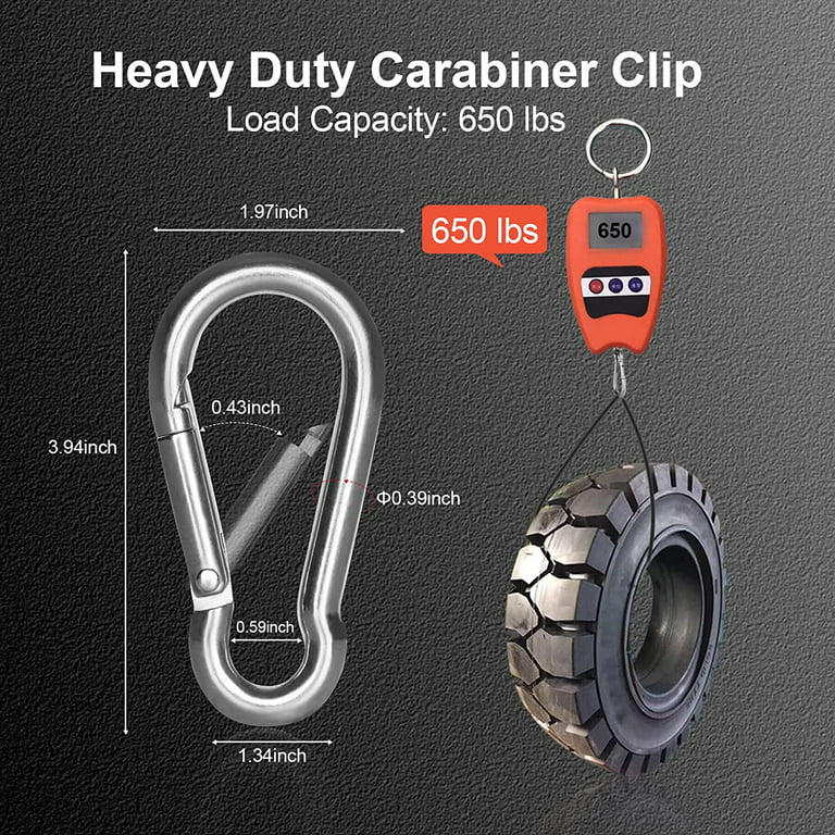 304 Stainless Steel Carabiner Clip, 4 inch Heavy Duty Spring Snap Hook,  Caribeener Clips for Outdoor Camping, Swing Set, Hammock, Hiking Travel,  Fishing, Weight Lifting Machine 