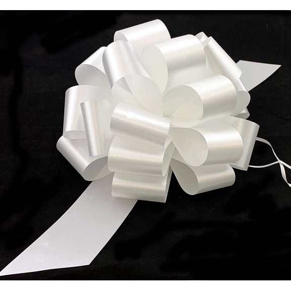Large White Ribbon Pull Bows - 9" Wide, Set of 6, Memorial Day, 4th of July, America 250 Anniversary, Wedding Decor, Reception, Anniversary, Bows for Gifts, Veterans Day, School Colors, Church