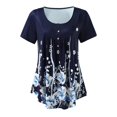 thumbnail image 4 of Pompotops Tunique Imprimée Florale Col en V pour Femmes Boutons Manches Courtes Blouse Ample, 4 of 8