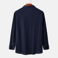 thumbnail image 4 of IROINNID Discount Long Sleeve Shirts for Men Leisure And Winter Stand Collar Solid Color Cotton Linen Shirt Top,Navy, 4 of 9