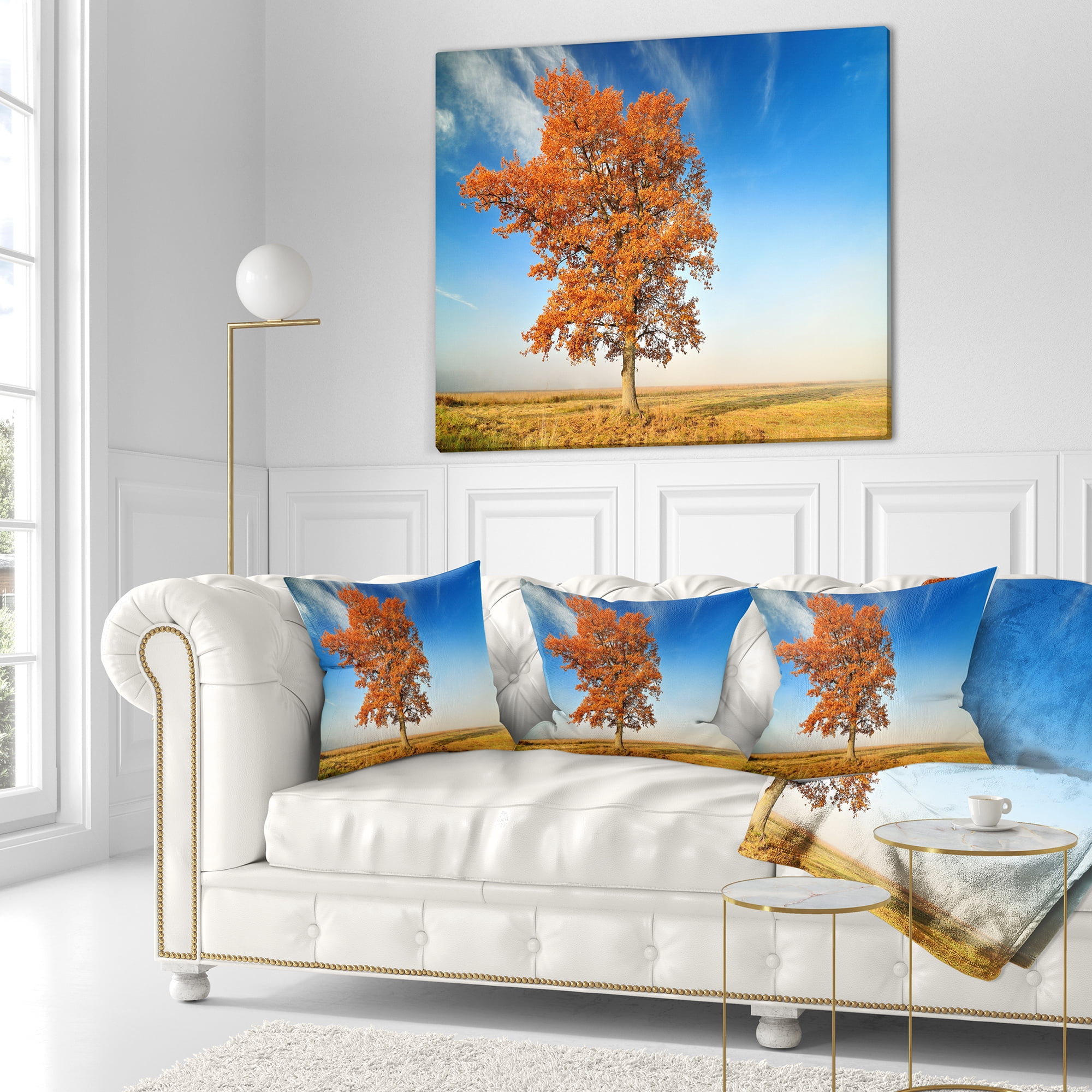 Designart Colorful Lonely Fall Tree - Landscape Photo Throw Pillow - 16x16